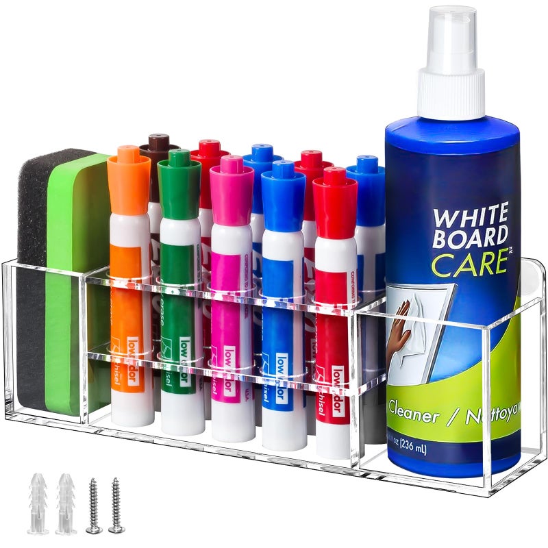 Banafich Magnetic Dry Erase Marker Holder for Whiteboard, Wall Mount or Magnetic, Clear Transparent Acrylic Pen Holder for Refrigerator, Office, Classroom - Image 1
