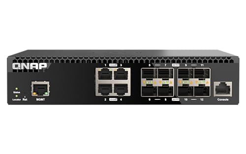 QNAP 12-Port Half-Width Rackmount 10GbE Managed Network Switch (QSW-M3212R-8S4T-US). Layer 2, Web Management - Image 1