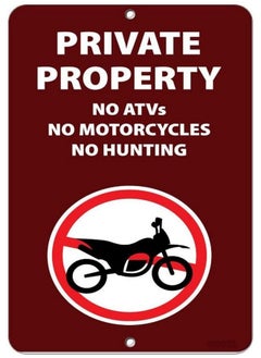 GCOCL Warning Tin Sign Private Property No Atvs No Motorcycles No Hunting 12 X 8 Aluminum Metal  - Image 1