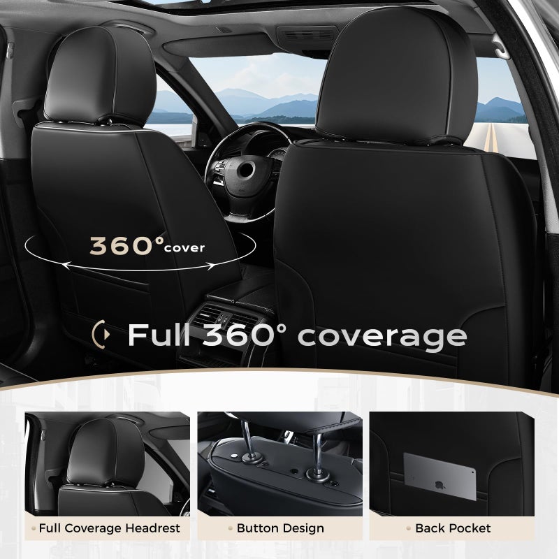 Coverado Car Seat Covers Full Set, Seat Covers for Cars, Front Seat Covers and Back Seat Cover Waterproof Leather Automotive Seat Cover, Universal Car Interior Protectors Cushion for Most Cars - Image 4