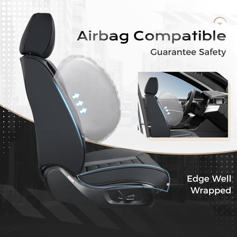 Coverado Car Seat Covers Full Set, Seat Covers for Cars, Front Seat Covers and Back Seat Cover Waterproof Leather Automotive Seat Cover, Universal Car Interior Protectors Cushion for Most Cars - Image 3