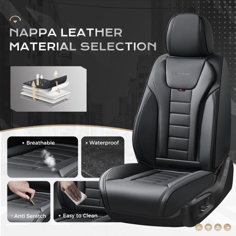 Coverado Car Seat Covers Full Set, Seat Covers for Cars, Front Seat Covers and Back Seat Cover Waterproof Leather Automotive Seat Cover, Universal Car Interior Protectors Cushion for Most Cars - Image 2