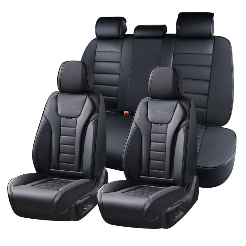 Coverado Car Seat Covers Full Set, Seat Covers for Cars, Front Seat Covers and Back Seat Cover Waterproof Leather Automotive Seat Cover, Universal Car Interior Protectors Cushion for Most Cars - Image 1
