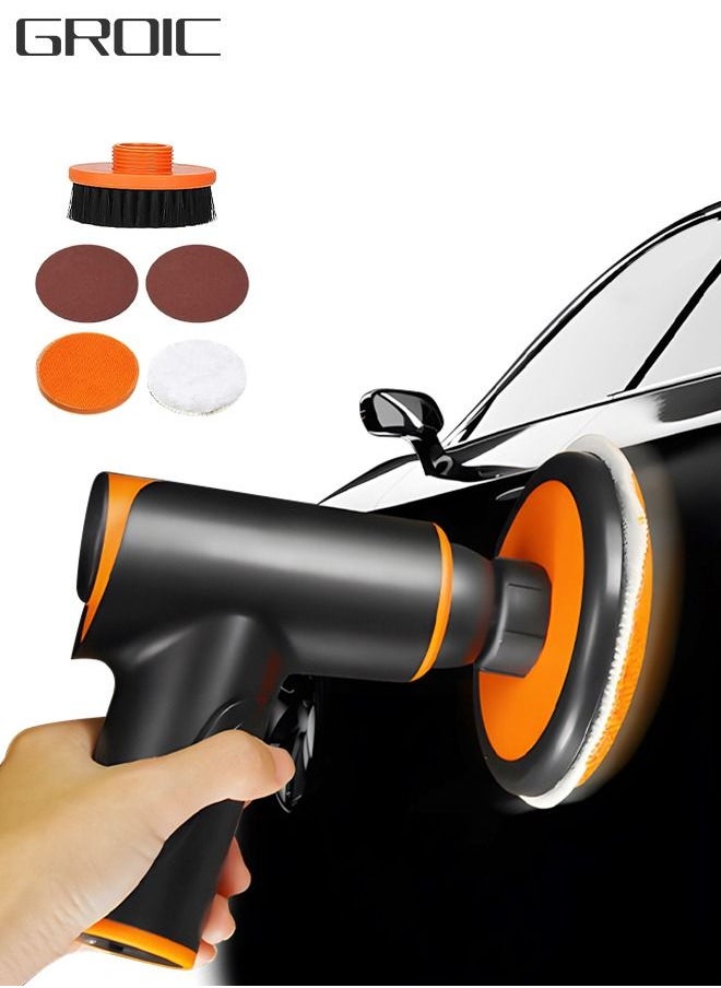 GROIC - 6 PCS Cordless Car Buffer Polisher Kit, Mini Power Sander Tool Set with 1 Dust-Removing Brush Tray, 2 Grinding Disc, 1 Plush Polishing Disk, 1 Waxing Sleeve for Car Detailing/Waxing/Scratch Repair - Image 1