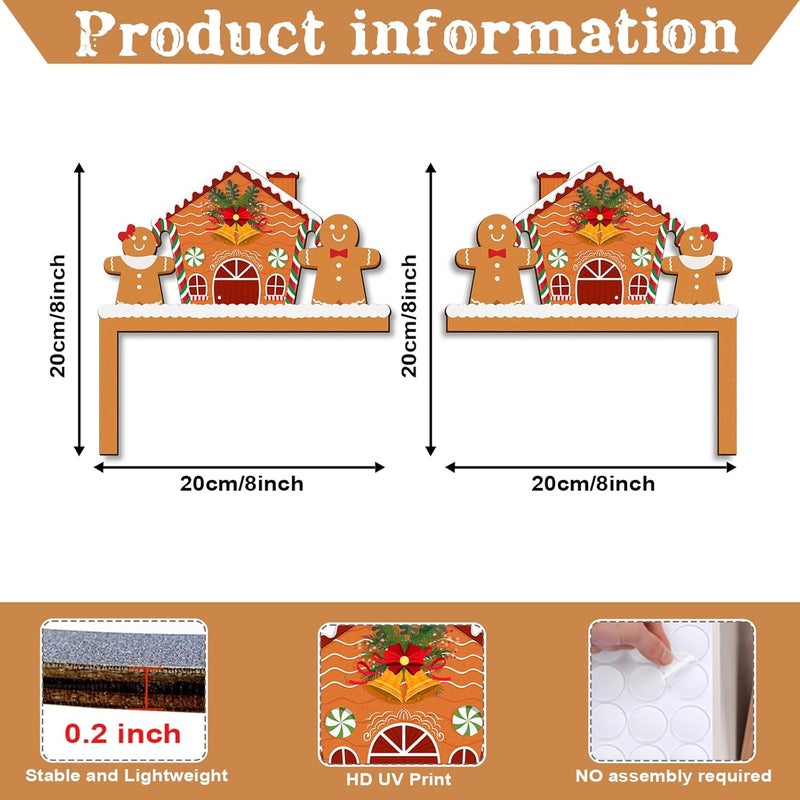 Pigort 2pcs Funny Christmas Door/Window Corner Decorations - Snowman Santa Windows Walls DIY Craft for Christmas Party Ornament (Gingerbread) - Image 2