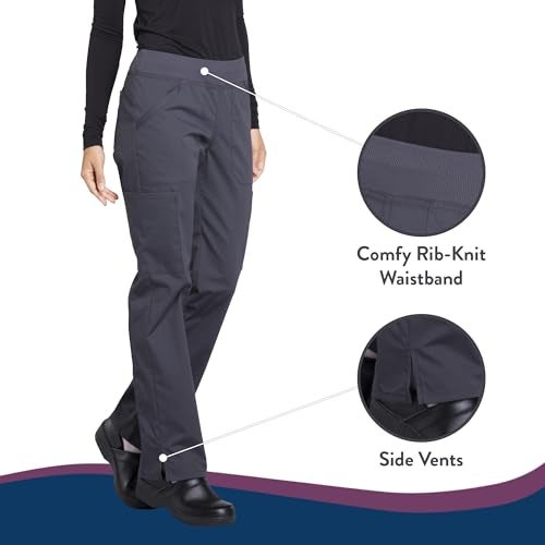 CHEROKEE Workwear Professionals Women Scrubs Pant Mid Rise Straight Leg Pull-on Cargo WW170T, M Tall, Pewter - Image 4