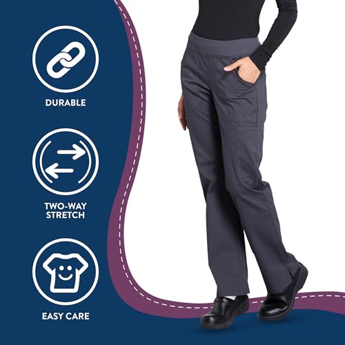 CHEROKEE Workwear Professionals Women Scrubs Pant Mid Rise Straight Leg Pull-on Cargo WW170T, M Tall, Pewter - Image 5