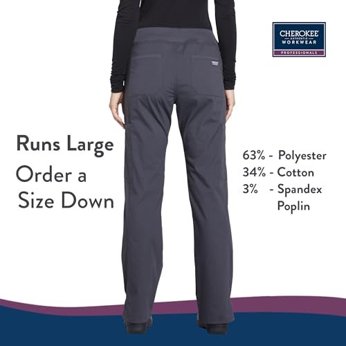 CHEROKEE Workwear Professionals Women Scrubs Pant Mid Rise Straight Leg Pull-on Cargo WW170T, M Tall, Pewter - Image 2
