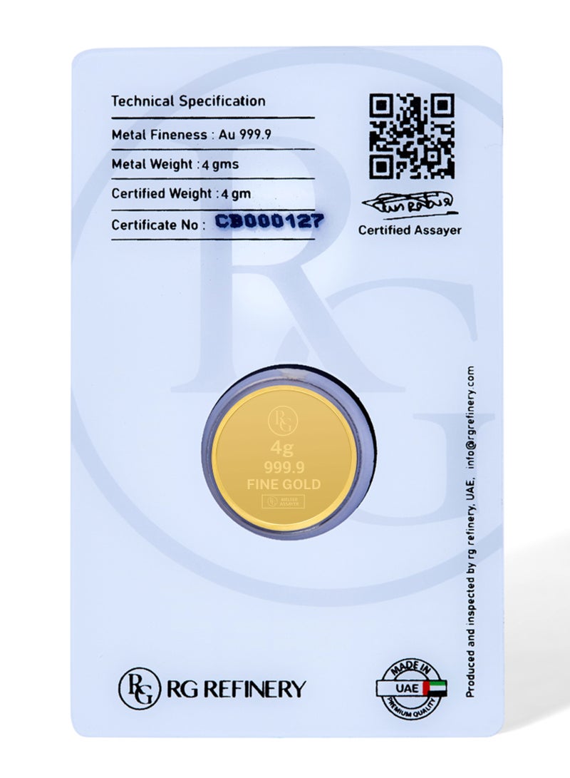 RG REFINERY Rafmoh Bullion 4 Gram 24k Gold Coin with Flower Design - 4 Grams Gold Coin 24KT 999.9 Purity - Image 4