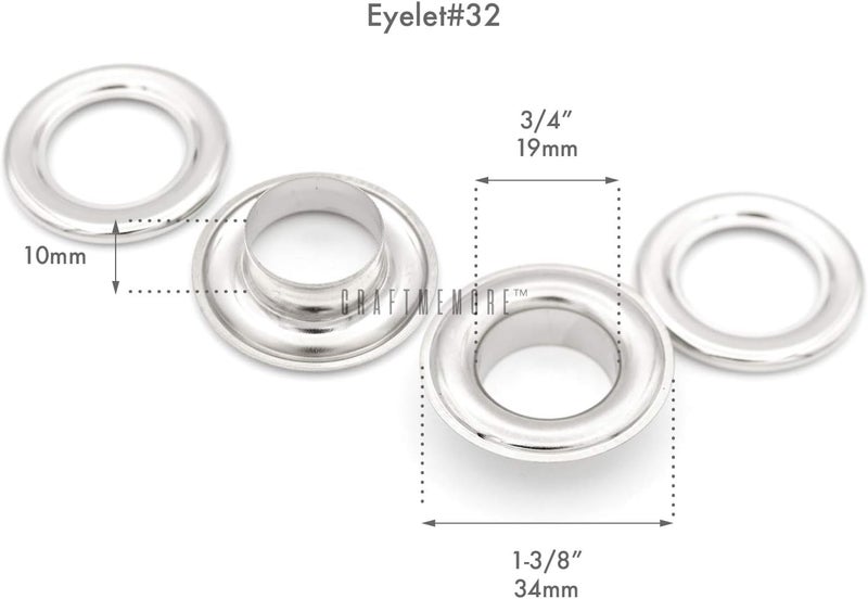 CRAFTMEMORE 3/4" (19MM) ID Grommets Eyelets with Washers for Clothes, Leather, Canvas Pack of 25 Sets (Silver) - Image 2