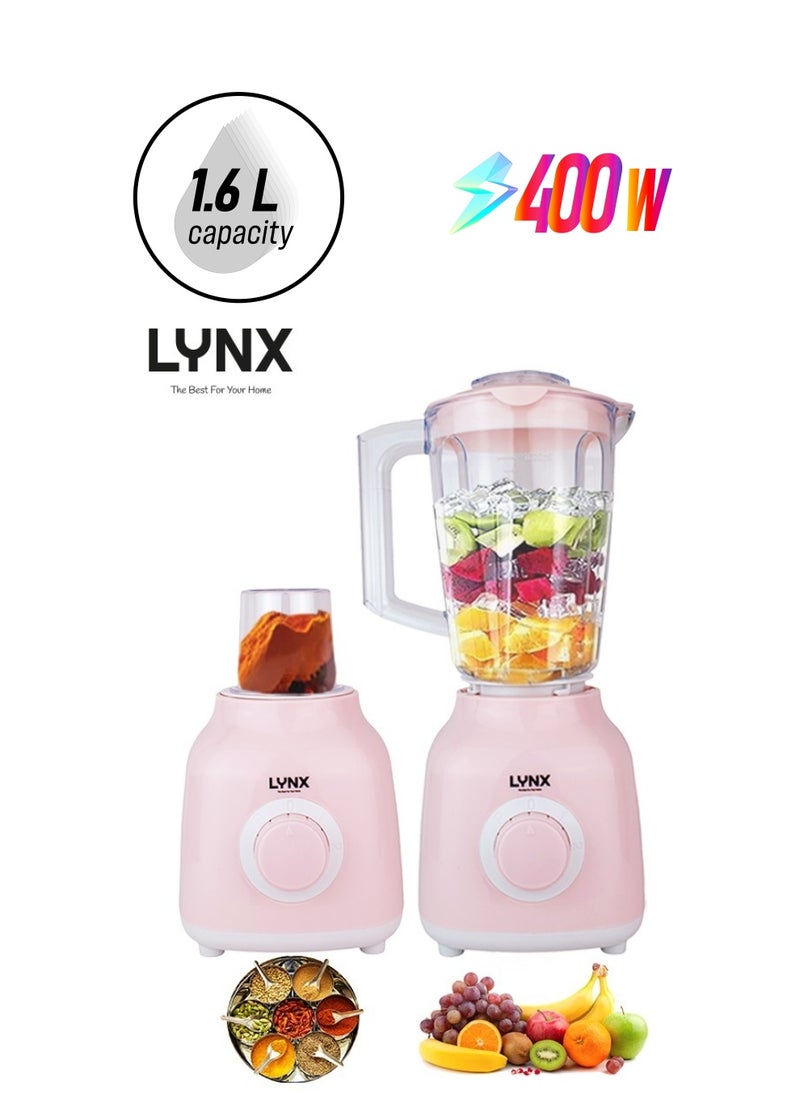 lynx - Lynx 2-in-1 Blender, 400W, 1.6L Capacity, LN-BL-4130   High-Speed Electric Blender for Smoothies, Shakes, Ice Crushing, Juicing, and Food Prep – Easy to Clean, Compact & Stylish, Pink - Image 1
