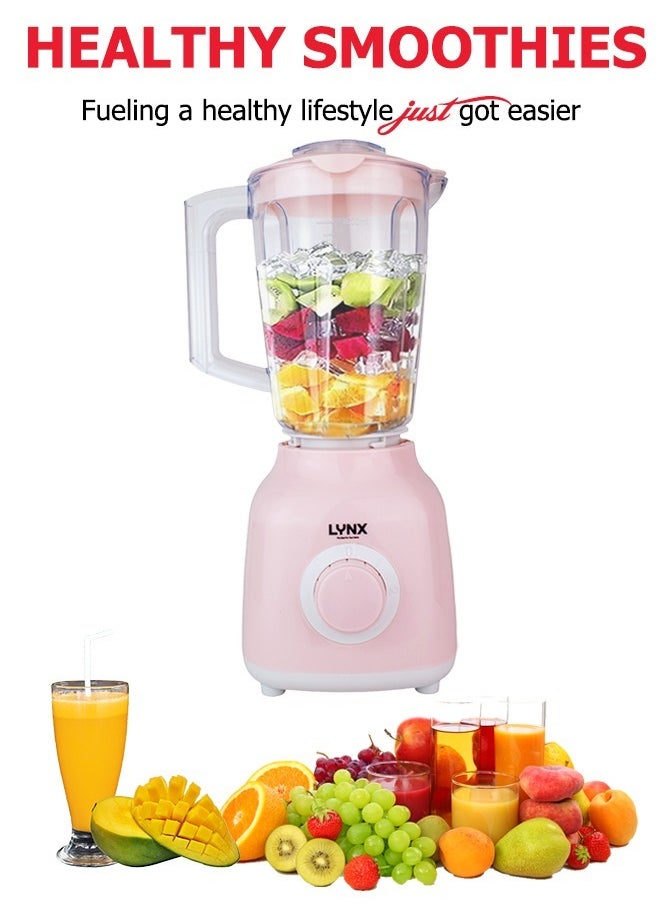 lynx - Lynx 2-in-1 Blender, 400W, 1.6L Capacity, LN-BL-4130   High-Speed Electric Blender for Smoothies, Shakes, Ice Crushing, Juicing, and Food Prep – Easy to Clean, Compact & Stylish, Pink - Image 1