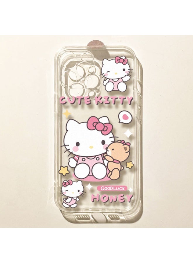 هالو كيتي مرحبا كيتي حالة الهاتف آيفون 17 الوردي القوس الدب الصغير الأصدقاء والعبارات الحلوة حماية هاتفك في نمط لطيف - Image 1