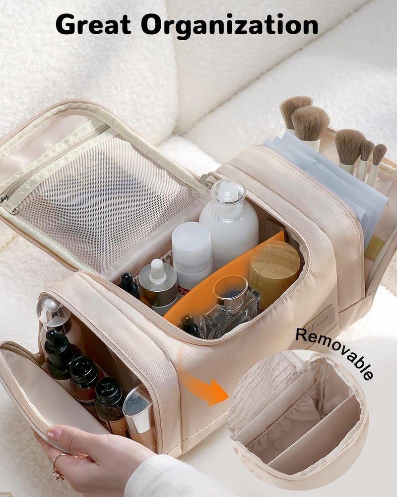 Outplea Small Toiletry Bag Wash Bag Men Women Wash Bag for Travel with Handle Portable Travel Toiletry Bag for Holiday Sports, beige, Einheitsgröße - Image 3