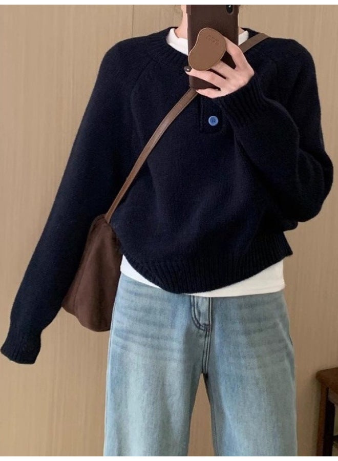 Leyuan New Autumn Winter Dopamine Color Button Loose Slimming Versatile Knitted Sweater Lazy Casual Top Women - Image 3