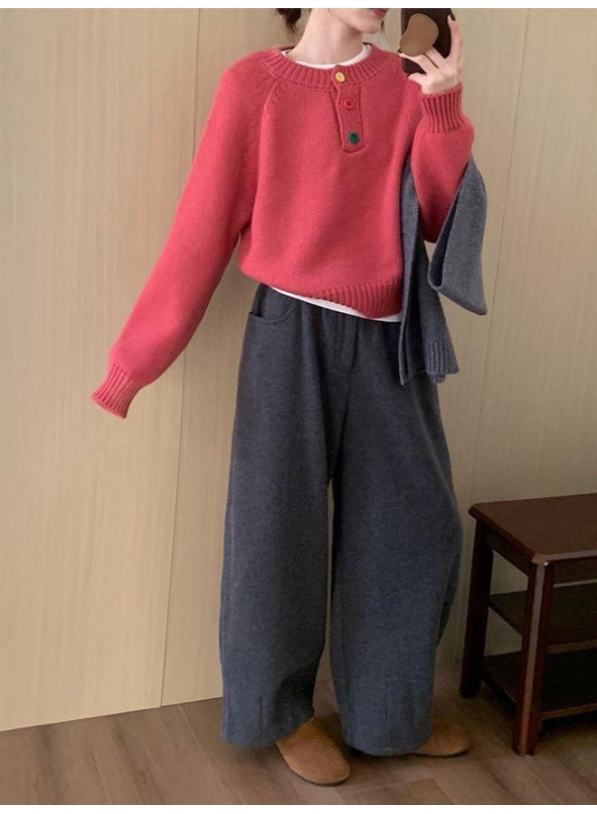 Leyuan New Autumn Winter Dopamine Color Button Loose Slimming Versatile Knitted Sweater Lazy Casual Top Women - Image 4
