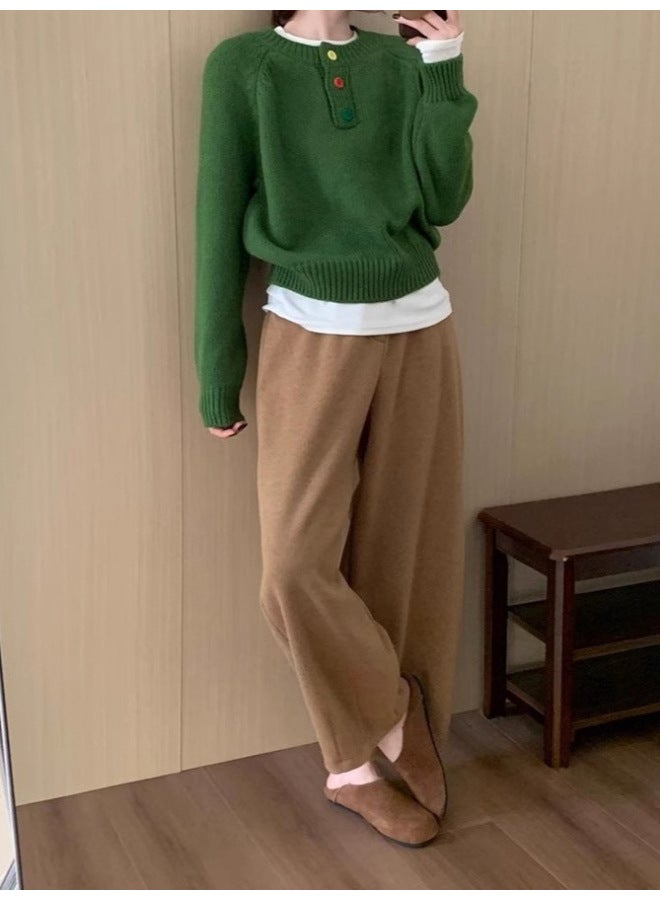 Leyuan New Autumn Winter Dopamine Color Button Loose Slimming Versatile Knitted Sweater Lazy Casual Top Women - Image 2