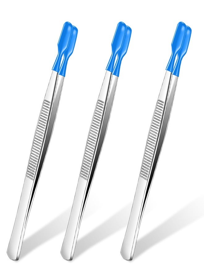 Honoson 3 Pieces Tweezers with Rubber Tips PVC Coated Rubber Long Bent Tweezers for Crafts Stamps Beads Jewelry Tools(4.33 Inch,Blue) - Image 1