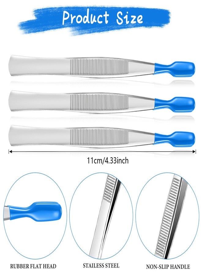 Honoson 3 Pieces Tweezers with Rubber Tips PVC Coated Rubber Long Bent Tweezers for Crafts Stamps Beads Jewelry Tools(4.33 Inch,Blue) - Image 2