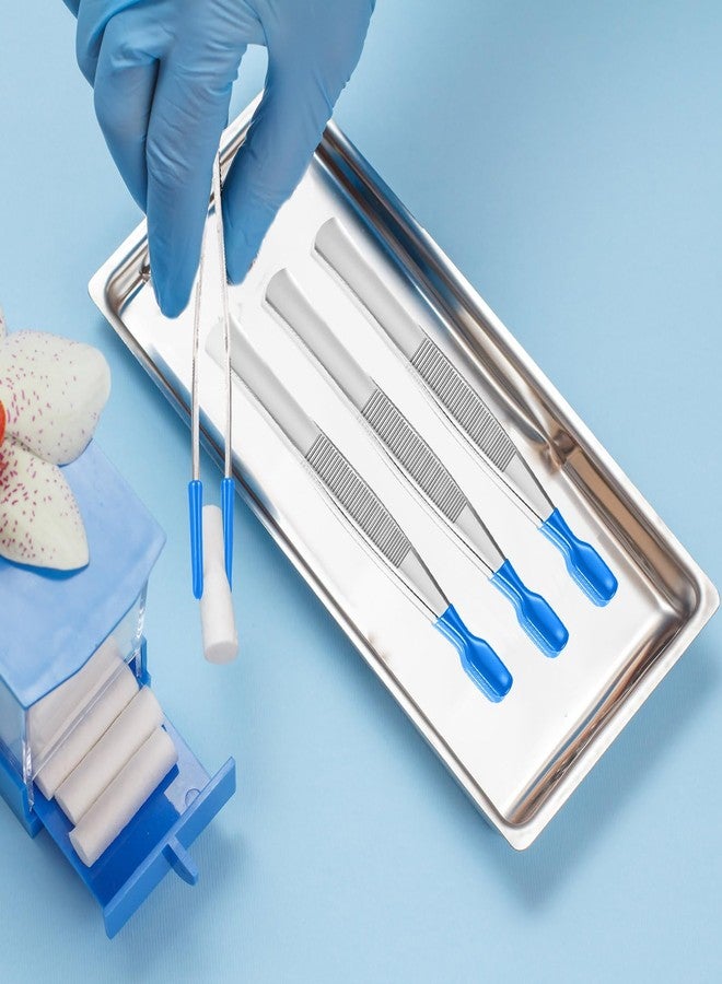 Honoson 3 Pieces Tweezers with Rubber Tips PVC Coated Rubber Long Bent Tweezers for Crafts Stamps Beads Jewelry Tools(4.33 Inch,Blue) - Image 3