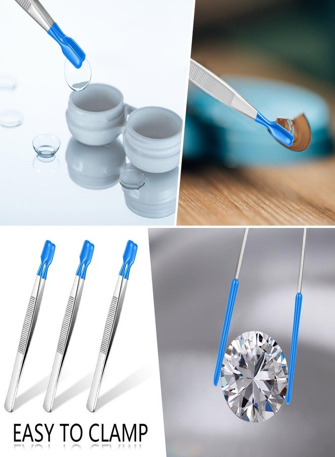 Honoson 3 Pieces Tweezers with Rubber Tips PVC Coated Rubber Long Bent Tweezers for Crafts Stamps Beads Jewelry Tools(4.33 Inch,Blue) - Image 5