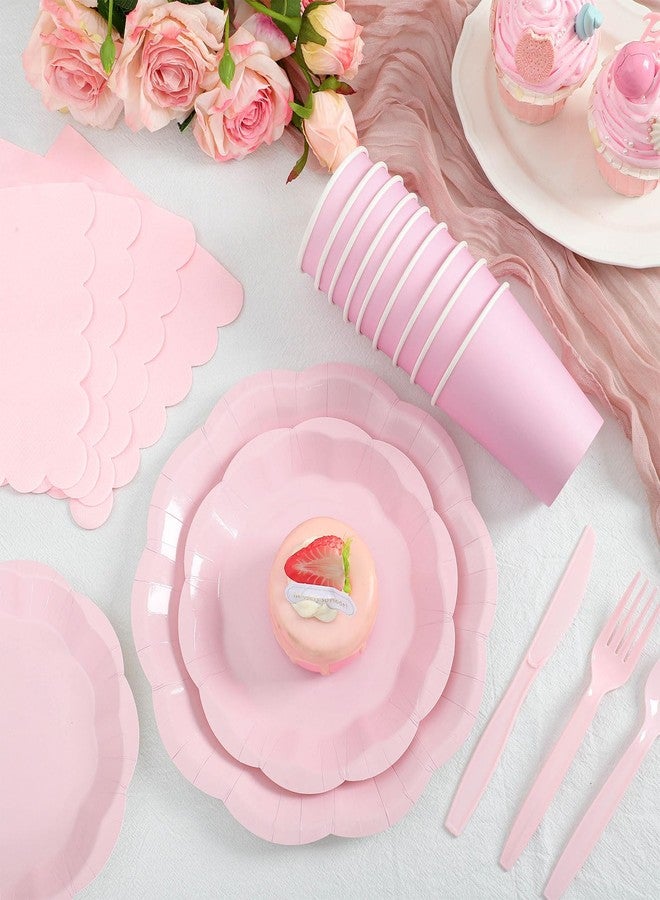 NatNarr 175 Pcs Light Pink Plates and Napkins Set, 25 Guest Pink Party Supplies Include Scalloped Plate Napkin Cup Forks Knives Disposable Plastic Cutlery for Wedding Baby Shower Birthday Party - Image 3