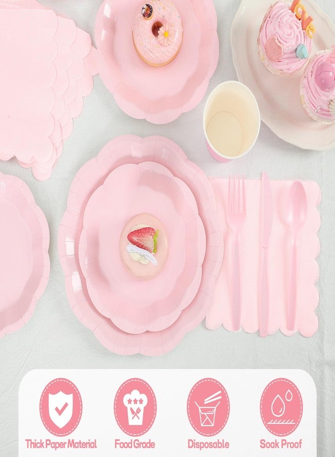NatNarr 175 Pcs Light Pink Plates and Napkins Set, 25 Guest Pink Party Supplies Include Scalloped Plate Napkin Cup Forks Knives Disposable Plastic Cutlery for Wedding Baby Shower Birthday Party - Image 4