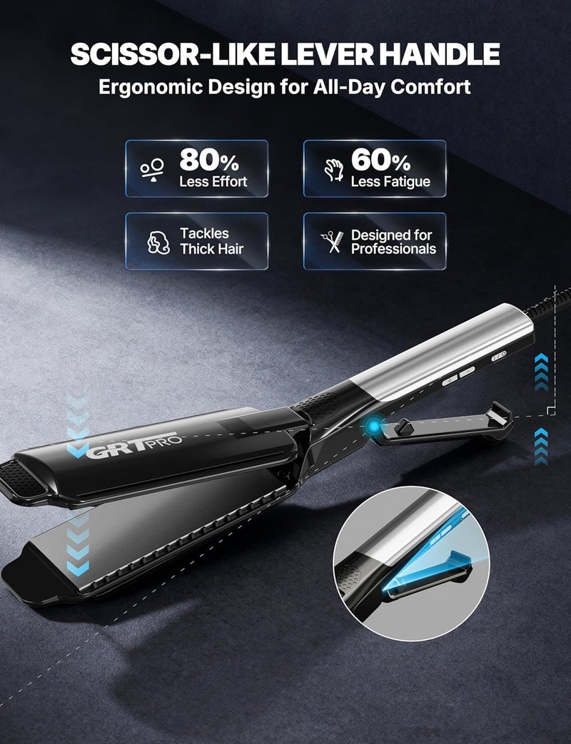 GRT PRO Professional Wide Hair Straightener & Styler Wide Plate 55mm Quick Easy Styling, Floating Plates Ionic Anti-Frizz Ceramic Coating 30s Rapid Heating, Digital Display 19 Settings 50°C~230°C Thick Hairs - Image 5