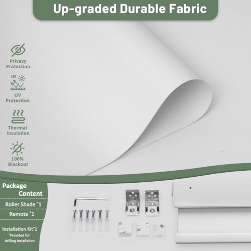 DONGFXK Motorized Blinds with Remote, Blackout No Drill Cordless Smart Roller Shades, Automatic Blinds for Windows, White,23" W x 72" H - Image 3