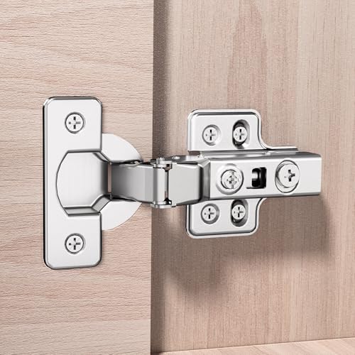 Luokim 2pcs Professional Grade Half Overlay Soft Close Cabinet Hinges Frameless Concealed Cabinet Door Hinges European Soft Closing Four-Hole Mounting Plate Hinges Nickel Plated Finish - Image 2