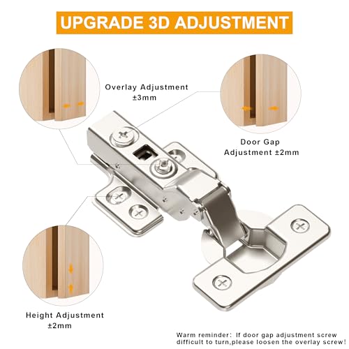 Luokim 2pcs Professional Grade Half Overlay Soft Close Cabinet Hinges Frameless Concealed Cabinet Door Hinges European Soft Closing Four-Hole Mounting Plate Hinges Nickel Plated Finish - Image 4