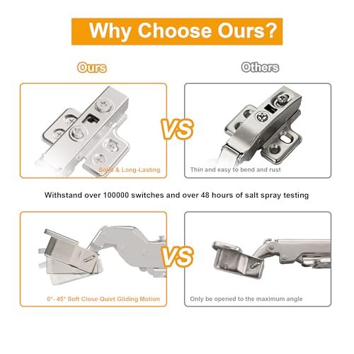 Luokim 2pcs Professional Grade Half Overlay Soft Close Cabinet Hinges Frameless Concealed Cabinet Door Hinges European Soft Closing Four-Hole Mounting Plate Hinges Nickel Plated Finish - Image 5