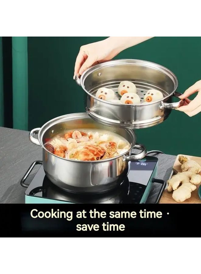 Stainless Steel Double Layer Soup Pot Nonstick 9.45 Inch Electric Steamer - Image 2