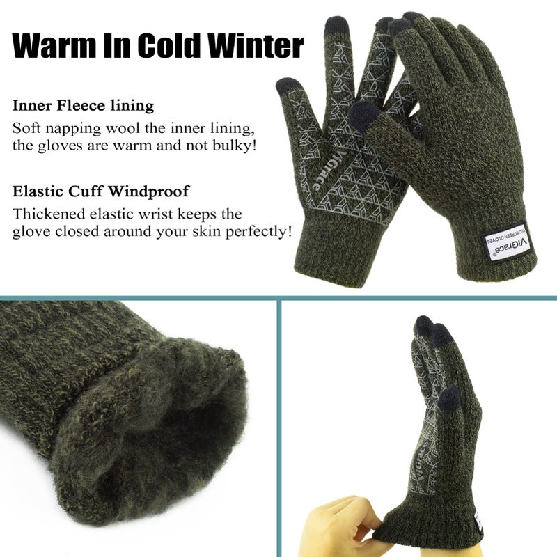 ViGrace Winter Warm Touchscreen Gloves for Men and Women Touch Screen Fleece Lined Knit Anti-Slip Wool Glove (Dark Gray, Medium) - Image 4