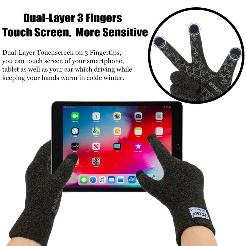 ViGrace Winter Warm Touchscreen Gloves for Men and Women Touch Screen Fleece Lined Knit Anti-Slip Wool Glove (Dark Gray, Medium) - Image 2
