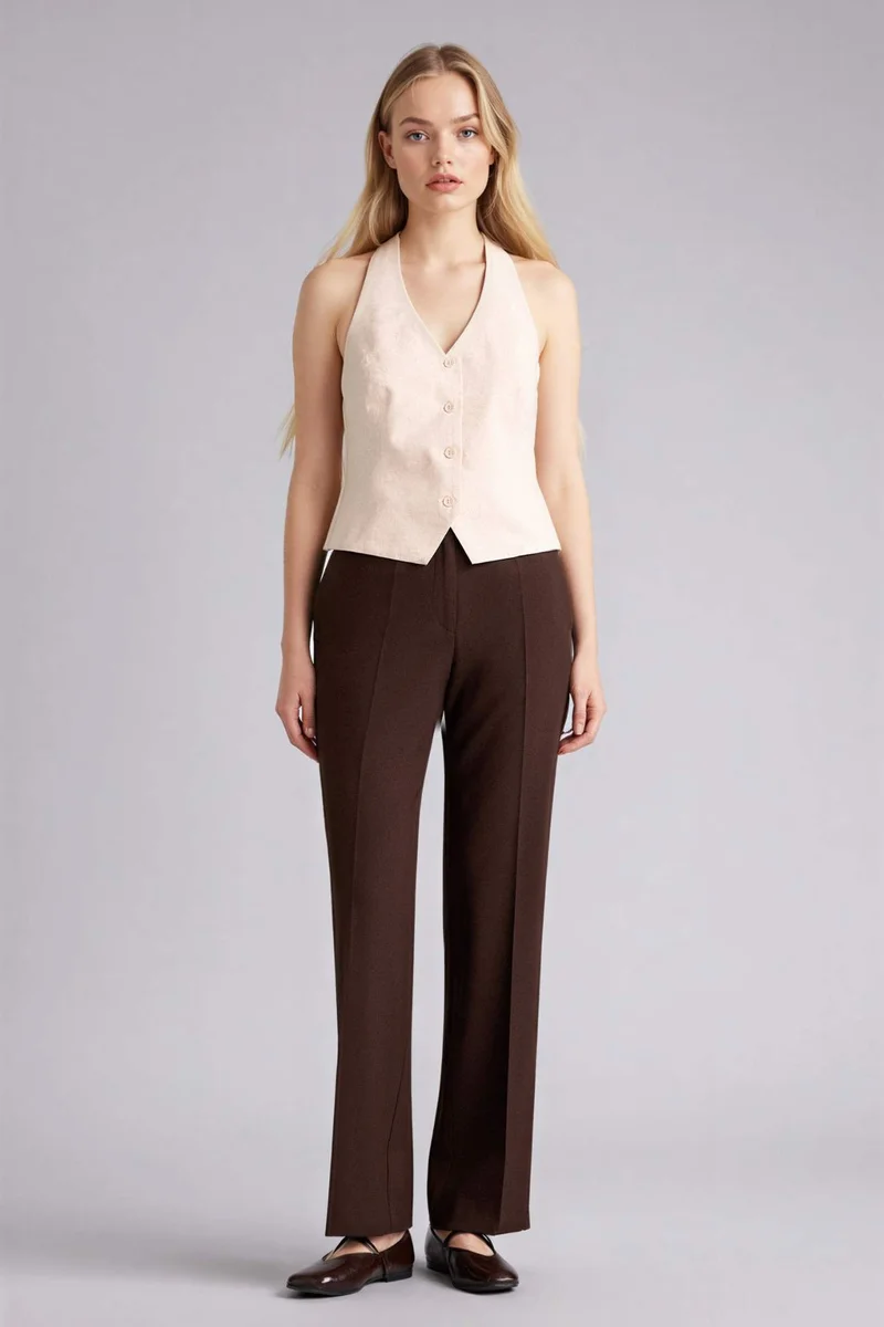 ديفاكتو Straight Fit Regular Waist Trousers