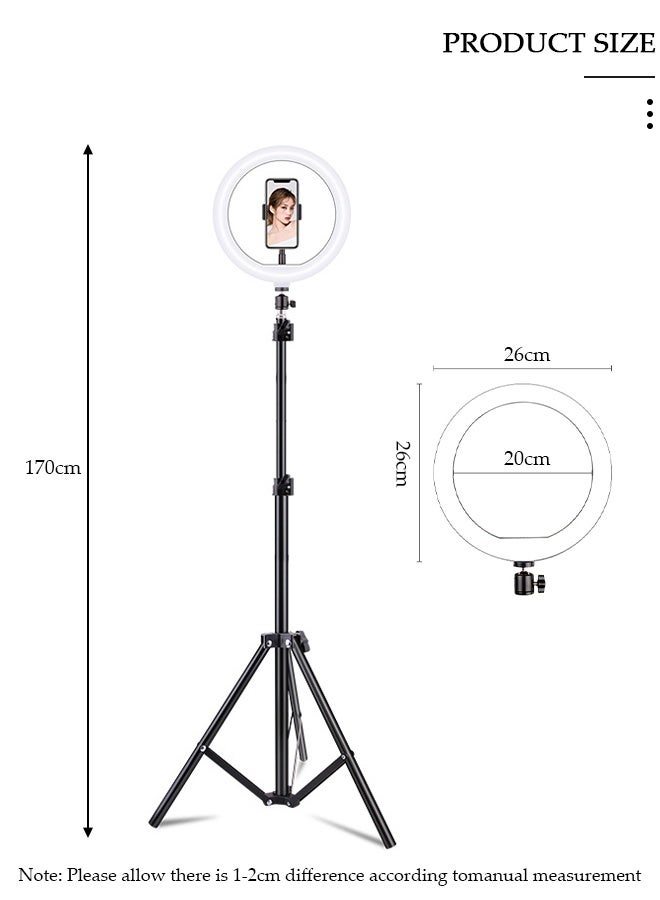 DUNISO حلقة إضاءة سيلفي مقاس 10 بوصات مع حامل ثلاثي القوائم للأرضية بطول 170 سم وحامل مكتب، إضاءة دائرية LED قابلة للتعتيم مع حامل للهاتف، للمكياج، والتقاط صور سيلفي، وتسجيل الفيديو، والبث المباشر - Image 2
