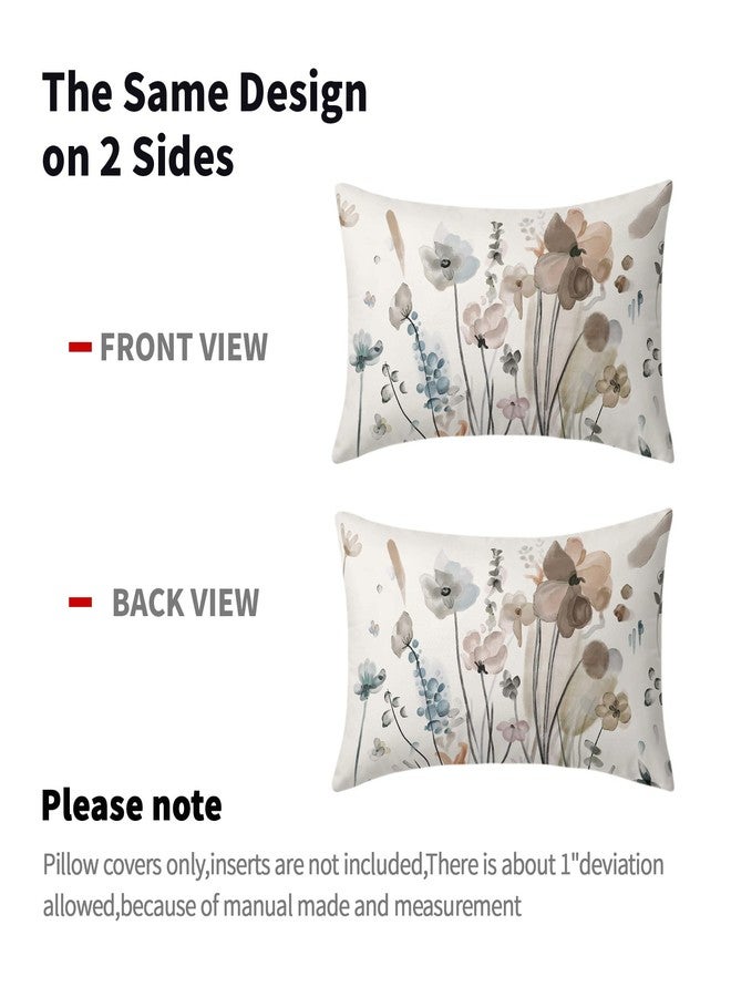 aportt Watercolor Floral Pillow Covers 12X20 in Brown Cream Grey Teal Flower Lumbar Pillow Cases Rustic Abstract Modern Recgantle Throw Pillows Set of 2 Summer Home Decor for Room Bedroom Bed Cushion - Image 4