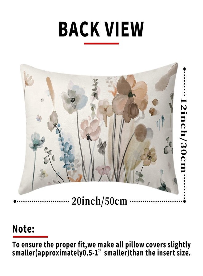 aportt Watercolor Floral Pillow Covers 12X20 in Brown Cream Grey Teal Flower Lumbar Pillow Cases Rustic Abstract Modern Recgantle Throw Pillows Set of 2 Summer Home Decor for Room Bedroom Bed Cushion - Image 3