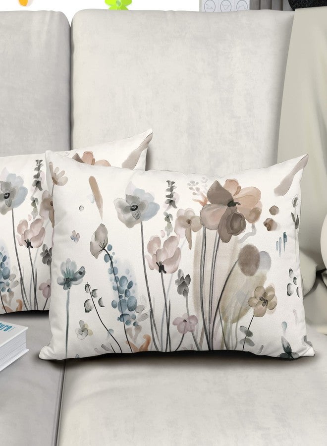 aportt Watercolor Floral Pillow Covers 12X20 in Brown Cream Grey Teal Flower Lumbar Pillow Cases Rustic Abstract Modern Recgantle Throw Pillows Set of 2 Summer Home Decor for Room Bedroom Bed Cushion - Image 5