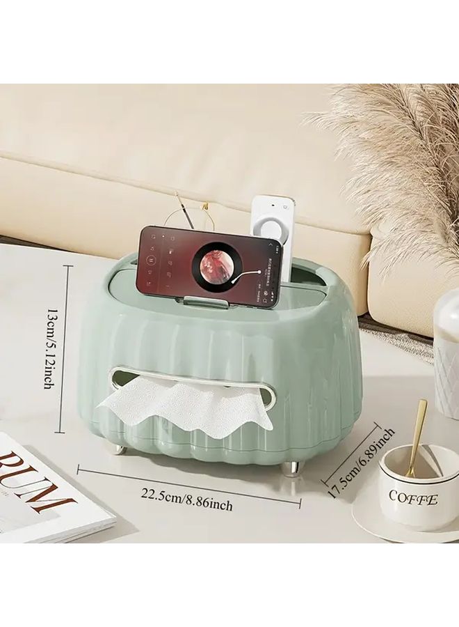 Cream White Golden Tissue Box Holder With Remote Control Storage Modern Round Plastic Organizer - Image 4