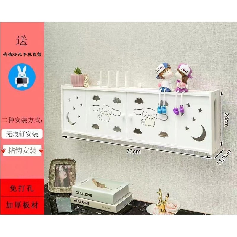 No-Drill Router Storage Box with WiFi Cable Organizer, Cat Power Strip and Set-Top Box Holder