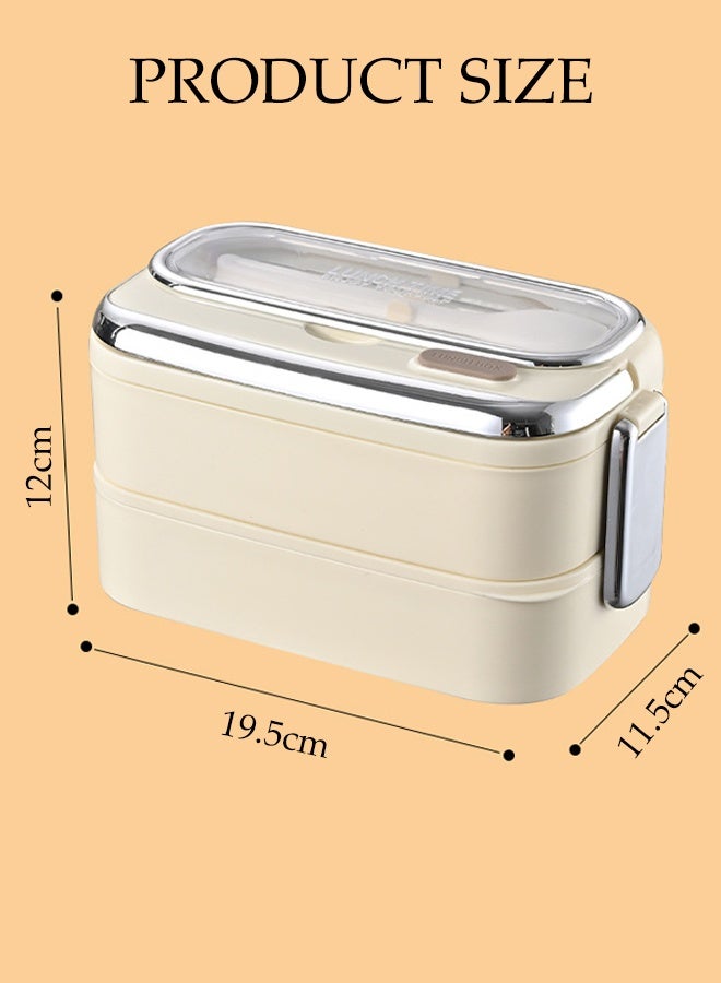 DUNISO Stainless Steel Lunch Box Double Layered Bento Box with Sealed Silicone Cover Portable Large Capacity Leak Proof Lunch Box with Handle for School Office Camping Outdoor， Microwaveable Safe - Image 4