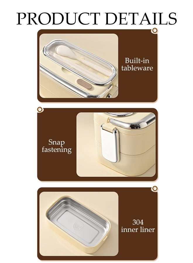 DUNISO Stainless Steel Lunch Box Double Layered Bento Box with Sealed Silicone Cover Portable Large Capacity Leak Proof Lunch Box with Handle for School Office Camping Outdoor， Microwaveable Safe - Image 5