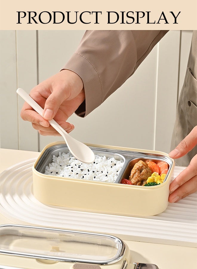 DUNISO Stainless Steel Lunch Box Double Layered Bento Box with Sealed Silicone Cover Portable Large Capacity Leak Proof Lunch Box with Handle for School Office Camping Outdoor， Microwaveable Safe - Image 2