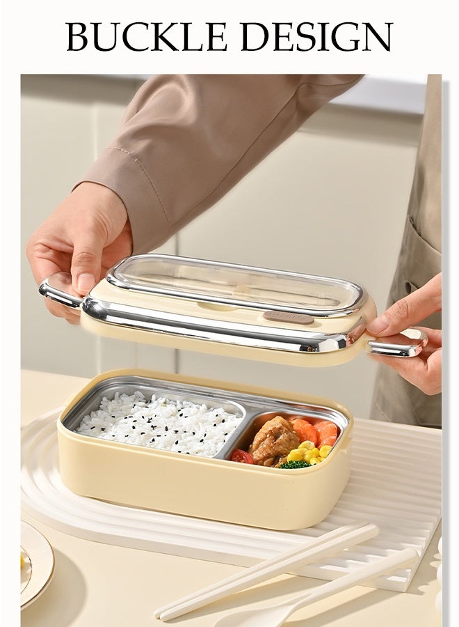 DUNISO Stainless Steel Lunch Box Double Layered Bento Box with Sealed Silicone Cover Portable Large Capacity Leak Proof Lunch Box with Handle for School Office Camping Outdoor， Microwaveable Safe - Image 3