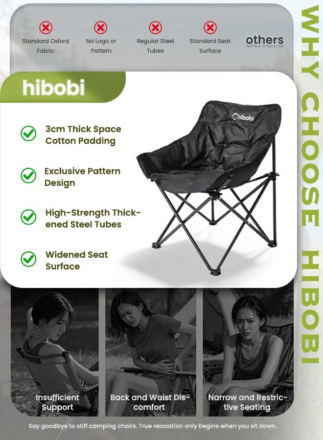 hibobi 1PCS Outdoor Folding Camping Chair, Portable Travel Chair, Beach Chair with Thick Padded Seat, 150KG Load Capacity, Ideal for Camping, Picnic and Fishing - Image 2