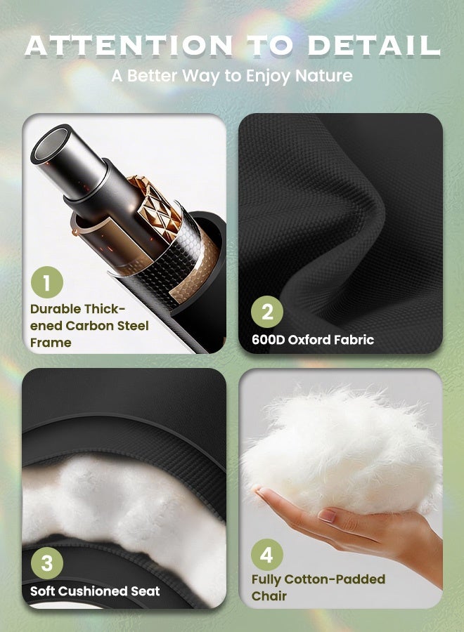 hibobi 1PCS Outdoor Folding Camping Chair, Portable Travel Chair, Beach Chair with Thick Padded Seat, 150KG Load Capacity, Ideal for Camping, Picnic and Fishing - Image 3