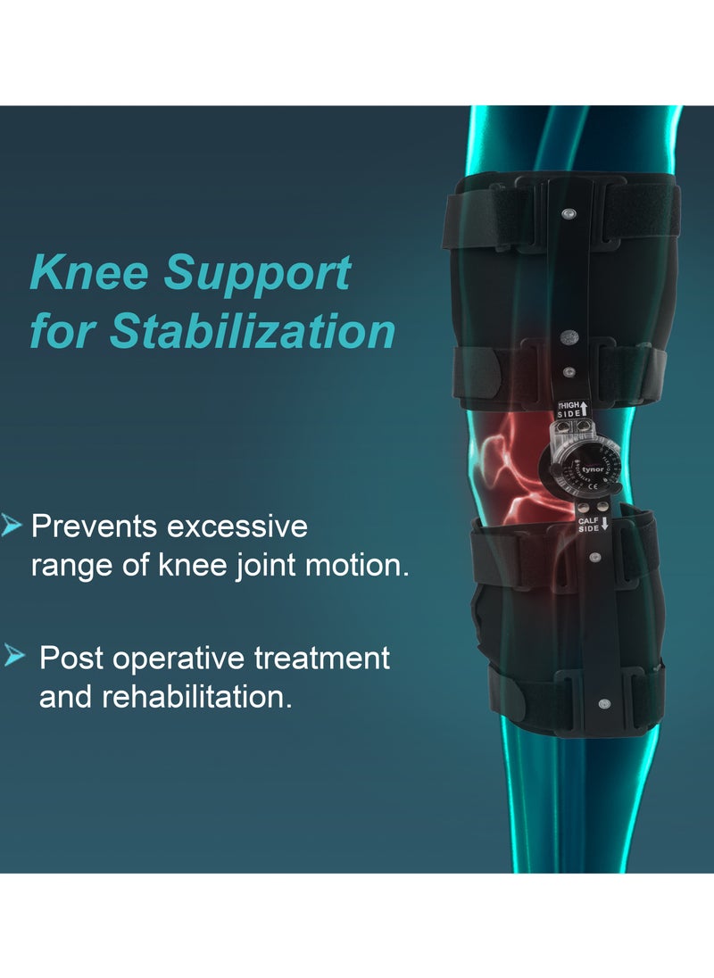 Tynor - Knee Brace controls and restricts degree of flexion of the knee joint through a multi-point fixation system to allow a range of motion or immobilization to the knee - Image 1