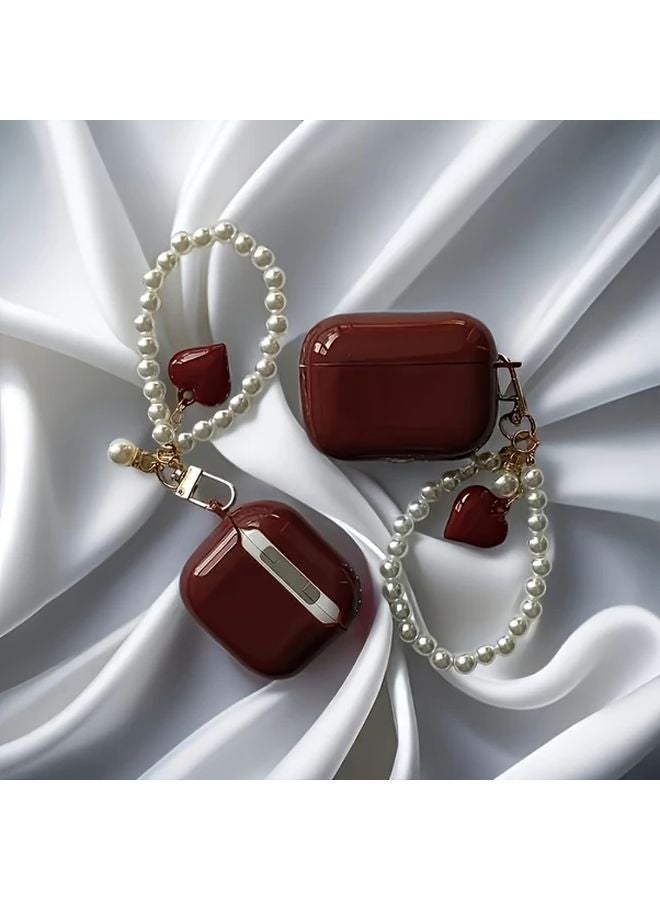 Crimson AirPods 4 Case With Pearl Heart Charm And Keychain Stylish Gift - Image 3